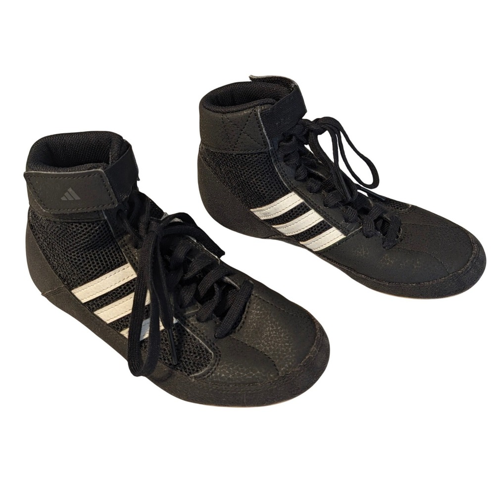 Adidas HVC 2 Youth Wrestling Shoes Black White Gum Soles Size 2 Big Kids AQ3327